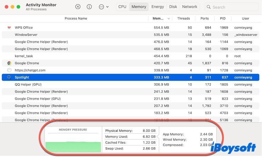 check memory usage on Mac